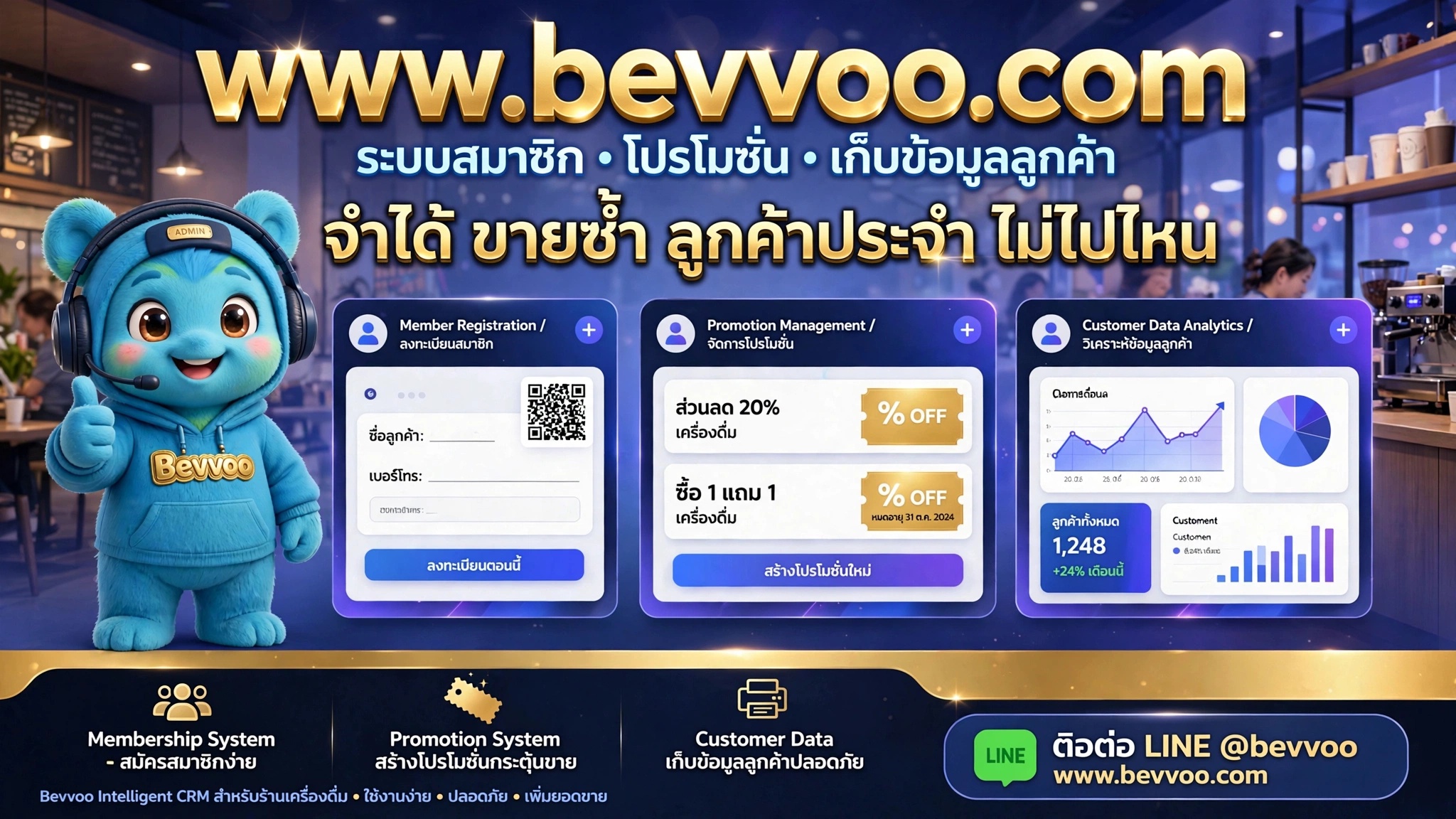 Bevvoo - ระบบสมาชิกสะสมแต้มร้านน้ำ ร้านกาแฟ CRM เพิ่มยอดขายให้ลูกค้ากลับมาซื้อซ้ำ